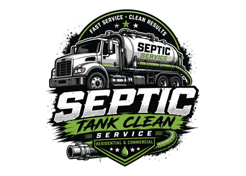 Septic tank cleaning logo design. Vacuum truck and septic service logo. Wastewater and sanitation company emblem