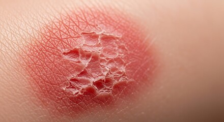 Fototapeta premium Close-up of a painful skin abrasion with peeling skin and redness.