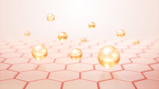 Oil, Collagen Skin Serum on Skin Cells,  Cosmetics Background concept, 3D rendering