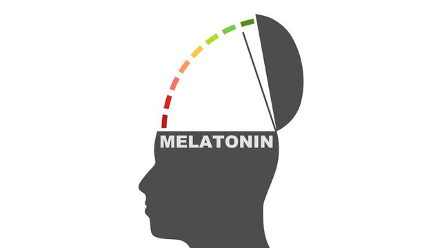 Human head and hormone melatonin level scale. Concept of medicine and pharmacy