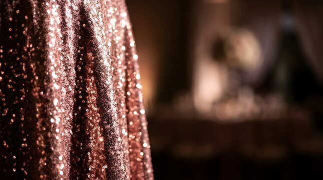 Sparkling rose gold sequin fabric drapery for a festive celebration background