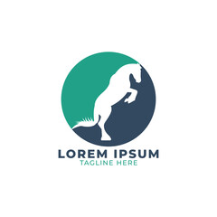 Fototapeta premium Silhouette of a Powerful Rearing Horse Symbol within a Rounded Circle Emblem