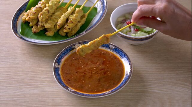 Pork satay - Grilled pork served with peanut sauce or sweet and sour sauce - Asian food style