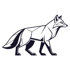 Fototapeta premium Minimalist black and white fox vector illustration featuring clean geometric lines and stylized profile for modern nature branding and logo design