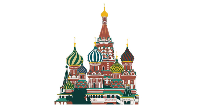 Colorful illustration of Saint Basils Cathedral Moscow.