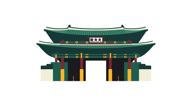 Traditional Korean Palace Gate Architectural Illustration Design.