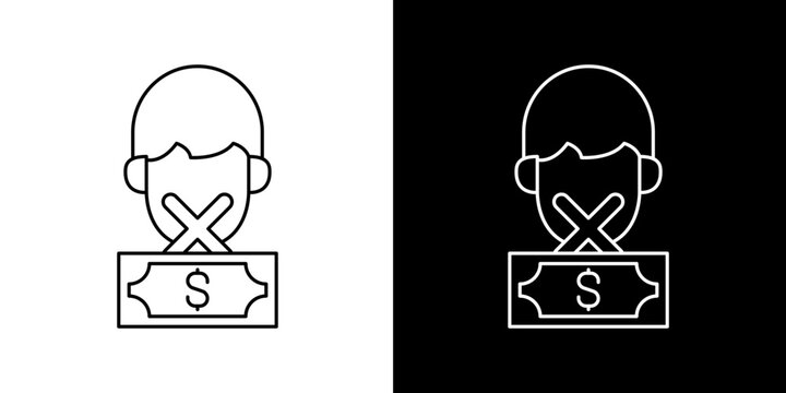 Single icon of muzzled by money concept - silent due to financial influence or corruption