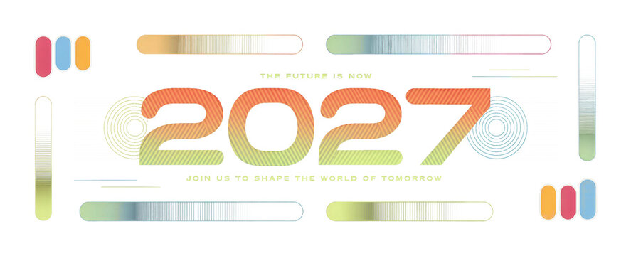 Colorful 2027 Number Design. Pastel Illustration Background. New Year Graphic Template.