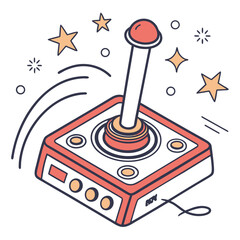 Retro video game joystick outline doodle vector illustration, vintage gaming controller with button in cartoon style, kids toy for arcade © felesa11