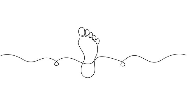 Human foot continuous line drawing animation for podiatry clinics and spa wellness branding. Minimalist foot line art animation representing podiatry care, barefoot wellness, and stepping forward.