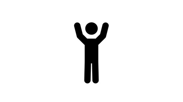 Animated people raising joined hands line icon.One man icon animation.