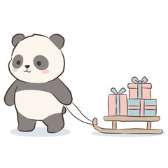 Winter Panda Series: Panda Pulling a Gift Cart  © Xaddar 
