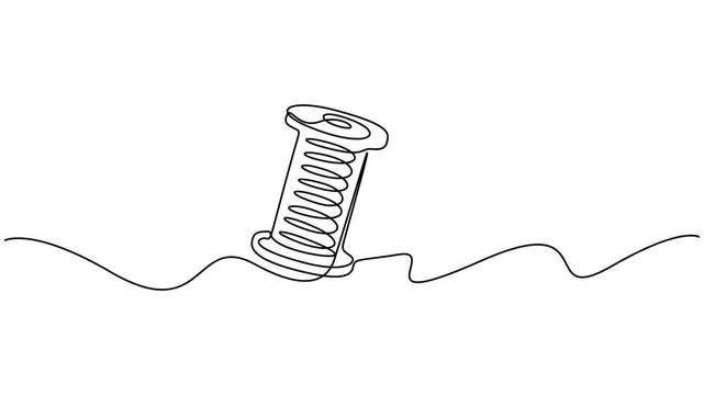 Thread spool continuous line drawing animation isolated on white background. Minimalist sewing thread spool line sketch self-drawing animation for tailoring design.