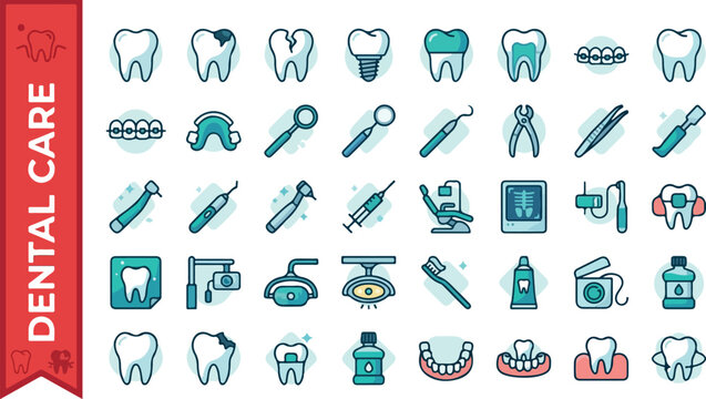 Dental Care Icons A Comprehensive Collection of Medical and Oral Health Illustrations