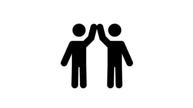 Animated friends giving five white line icon with white background. Agreement expression by hand gesture animation.