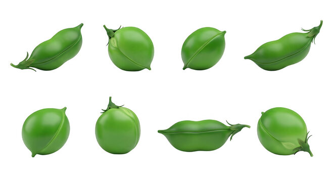 fresh green pea pods arranged in various angles on a white background useful for food farming or healthy eating content