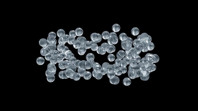 Abstract molecular structure liquid bubbles floating with alpha mate, 3D animation