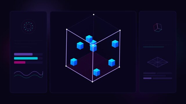 Animated futuristic dashboard showing dynamic digital data blocks