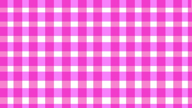 Pink and white gingham pattern animation. Seamless checkered background for cute design projects, motion graphics, and creative wallpaper.