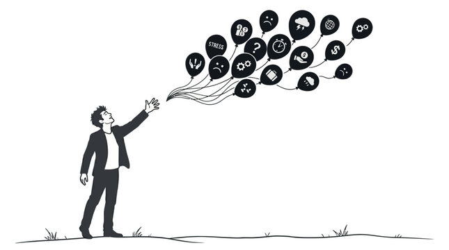 Man releasing flying money bags freely.