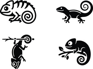 Four different chameleon silhouettes in various poses on white background © Saidurra12
