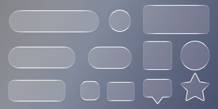 Set of modern frame elements in the style of liquid glass. User interface element for ui ux design. Glass morphism. Transparent frames and buttons. 