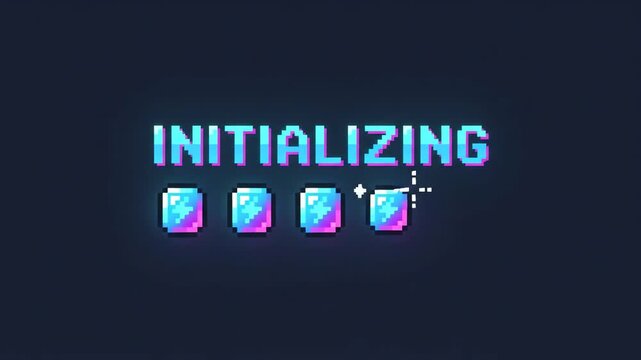 Pixelated Initialization Screen with Sparkling Gems and Futuristic Glow