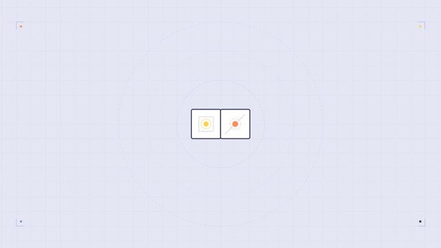 Dynamic geometric icons shifting and aligning on a grid background