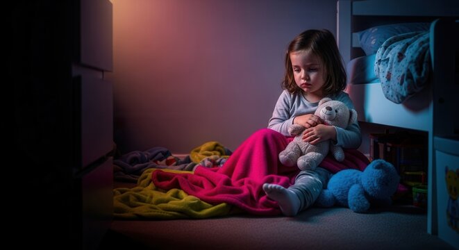 A Solitary Child Embraces Comfort in the Soft Glow of Evening