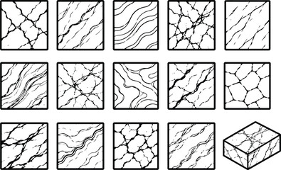 Obraz premium Landscape Architecture CAD Hatch Pattern Set Marble Stone Texture Vector Icons Luxury Outline Surface Patterns
