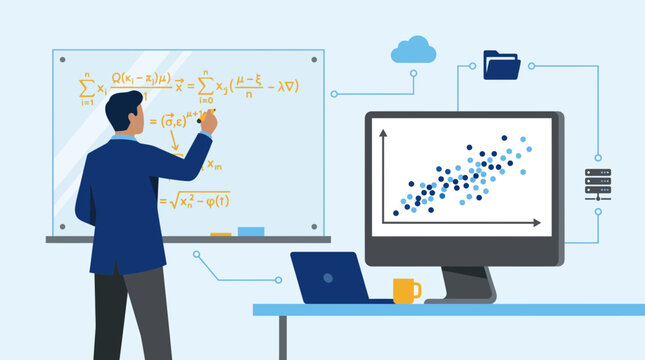 Data Scientist Analyzing Complex Information and Statistics Vector