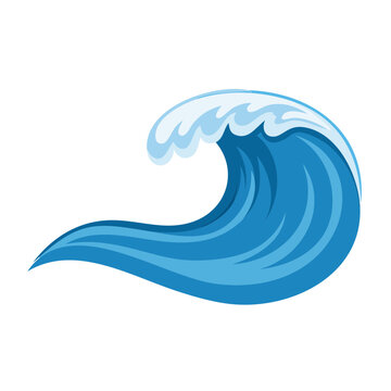 Stylized blue ocean wave with white foam