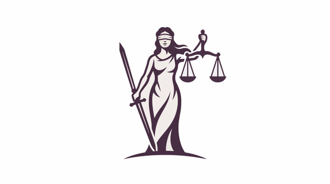 Lady Justice Vector Illustration Blindfolded Themis Scales Sword Flat Design Commercial Use