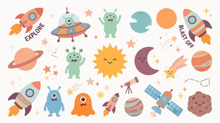 Cute Cartoon Space Elements Flat Vector Illustration For Commercial Use © Fatan Sukarna