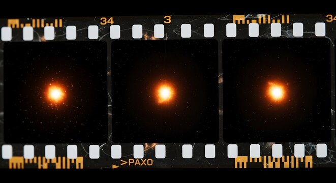 Golden Orb Light Effect on Vintage Film Strip