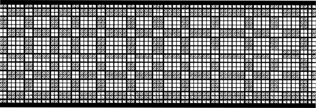 Monochrome square check pattern mesh graphic ornament. Black and white fabric background vector, seamless abstract mesh border design