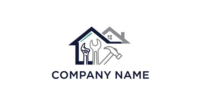 Construction company logo with tools.