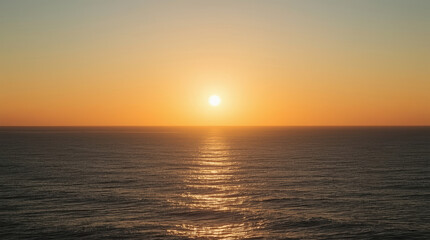 Obraz premium Minimalist ocean horizon sunset warm golden light calm sea reflective water serene mood