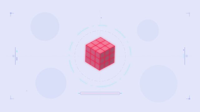 Animated futuristic isometric cube transforming within a hud