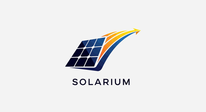 Solar panel logo with sun rays.