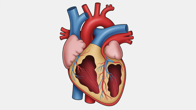 Anatomical of a human heart with chambers and major vessels