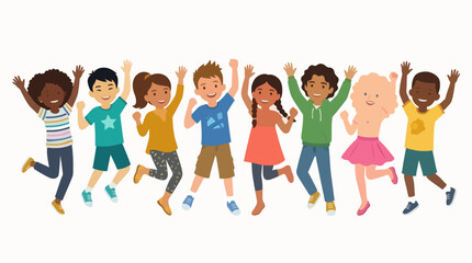 Obraz premium Diverse Happy Children Jumping Flat Illustration Vector Graphic For Commercial Use