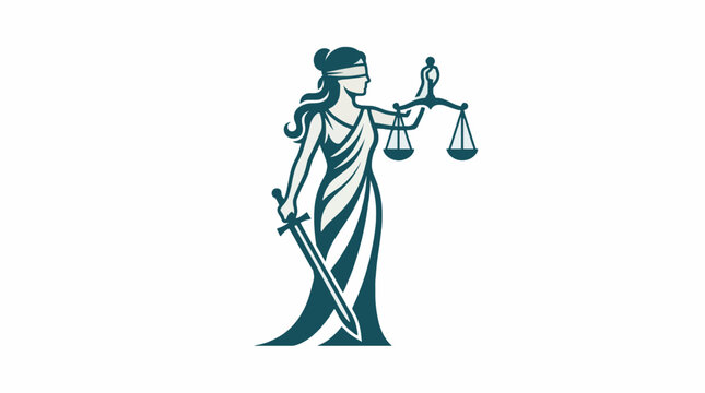 Lady Justice Vector Logo Blindfolded Themis Scales Sword Minimalist Graphic Design For Commercial Use