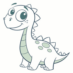 Cute cartoon baby diplodocus dinosaur illustration isolated on white background for coloring book page design kids education and nursery decor art © Ama