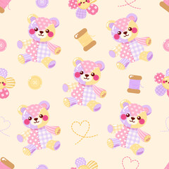 Obraz premium Cute patchwork bear seamless pattern