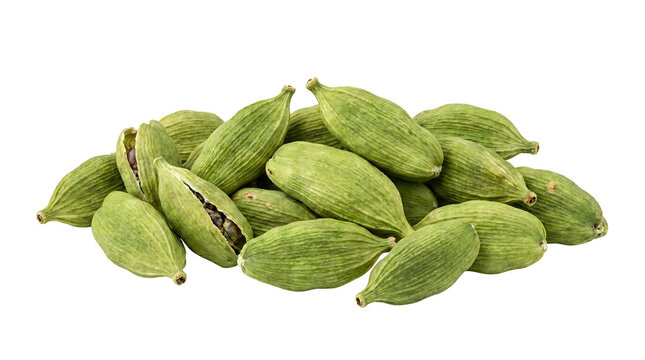 Heap of Green Cardamom Pods Isolated on Transparent Background