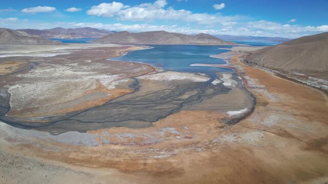 Aerial View of Rivers Merging into Yamdrok Lake & Wetlands, Tibet