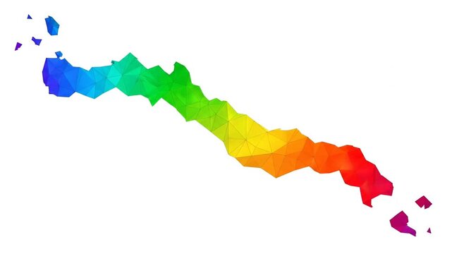 Low poly rainbow colored map of a long island on a white background.