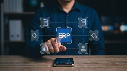 Naklejka premium Enterprise Resource Planning ERP System for Digital Business Management