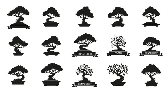 Collection of bonsai tree silhouettes.
